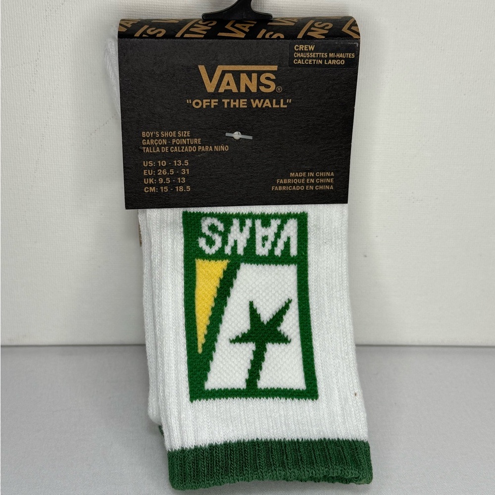 Vans Boys White and Green Logo Crew Socks
